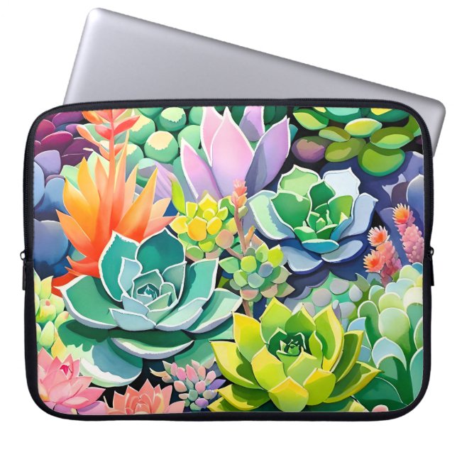 Capa Para Notebook Jardim Botânico Suculento de Verão Colorido (Frente)