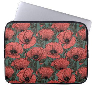 Capa Para Notebook Jardim com papoila, verde-marrom e pinheira