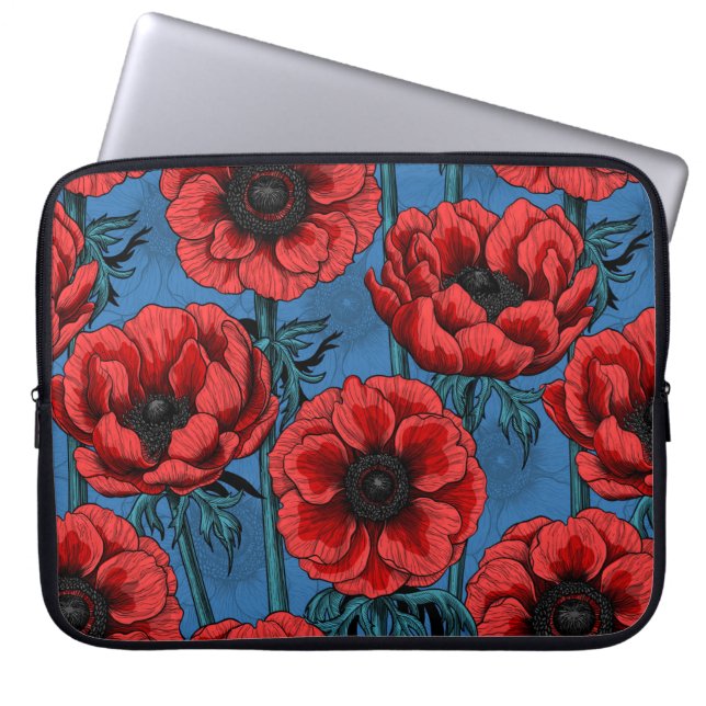 Capa Para Notebook Jardim de anêmona vermelho (Frente)