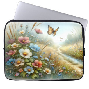 Capa Para Notebook Jardim de Borboletas do Prado de Flores Silvestres