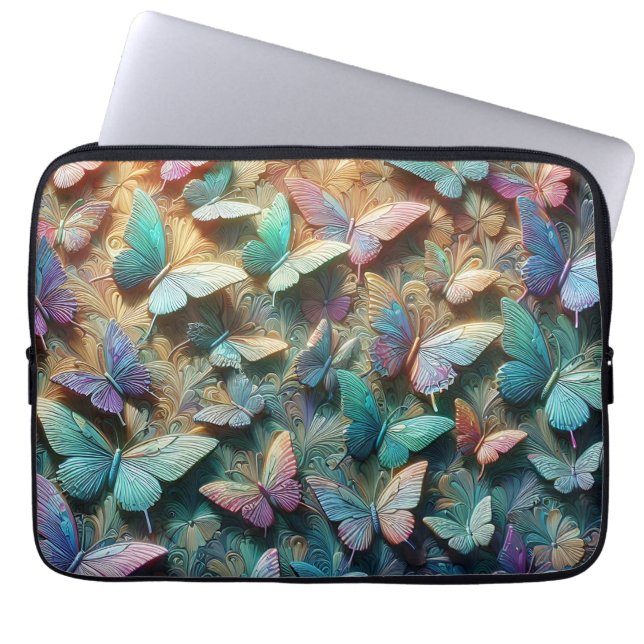 Capa Para Notebook Jardim de Borboletas Iridescentes (Frente)
