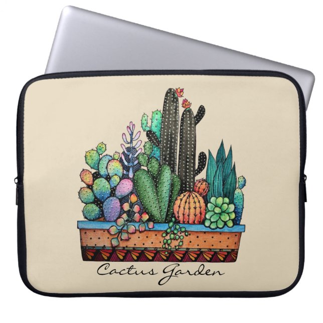 Capa Para Notebook Jardim De Cactus Caquetado Em Pote (Frente)