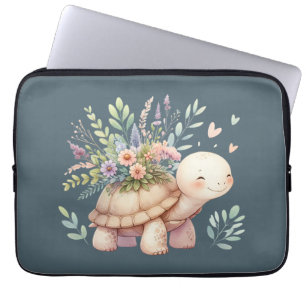 Capa Para Notebook Jardim de Cottage Tartaruga Aquarela