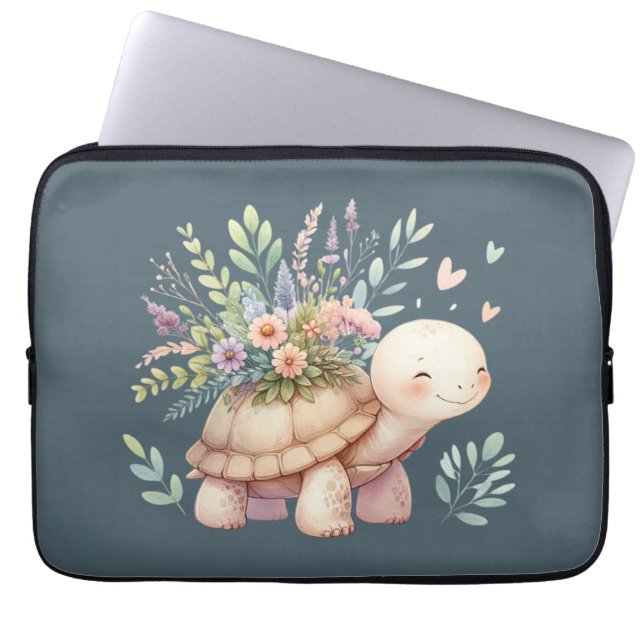 Capa Para Notebook Jardim de Cottage Tartaruga Aquarela (Frente)