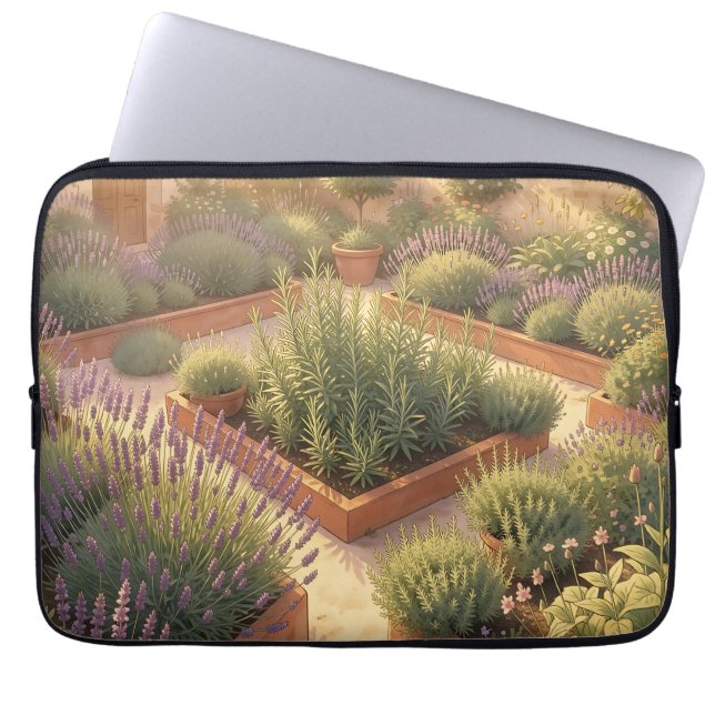 Capa Para Notebook Jardim de Ervas Mediterrâneo Ensolarado Lavanda Al (Frente)
