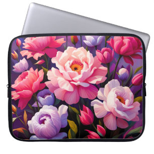 Capa Para Notebook Jardim de flores cor-de-rosa ao nascer do sol na p