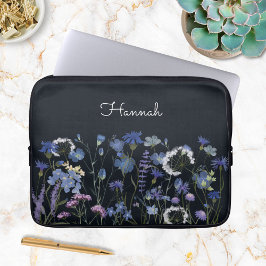 Capa Para Notebook Jardim de Flores Selvagens, Cor Azul, Monograma