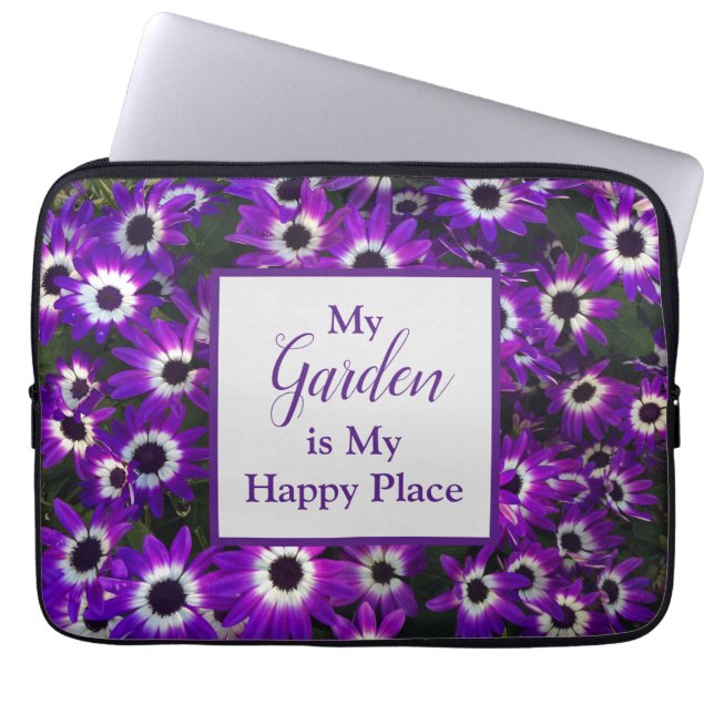 Capa Para Notebook Jardim é meu feliz lugar floral roxo (Frente)