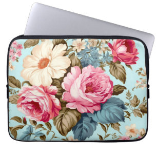 Capa Para Notebook Jardim Floral Azul-Rosa Vintage