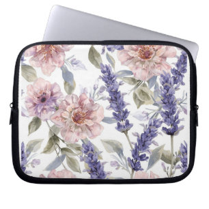 Capa Para Notebook Jardim Floral de Aquarela Peônia Lavanda
