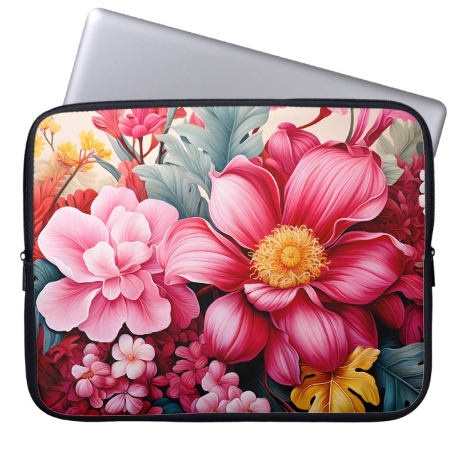 Capa Para Notebook Jardim Floral Tropical Rosa Exótico (Frente)