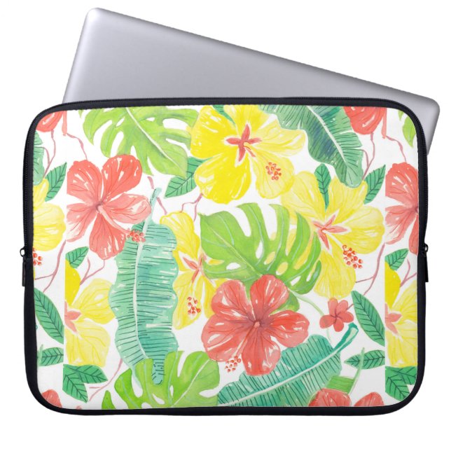 Capa Para Notebook Jardim tropical, hibiscus plumeria e palmeiras (Frente)
