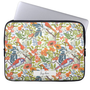Capa Para Notebook Jardins com Folhas e Aves de Flores