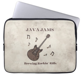 Capa Para Notebook Java Jams-Brewing Rockin' Riffs-Café-Guitarra-