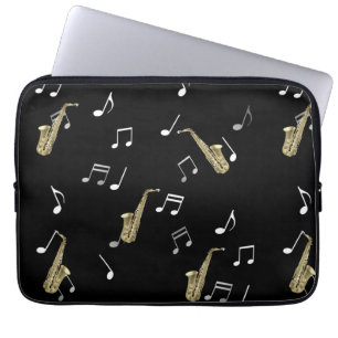 Capa Para Notebook Jazzy Saxofone e Notas Musicais 