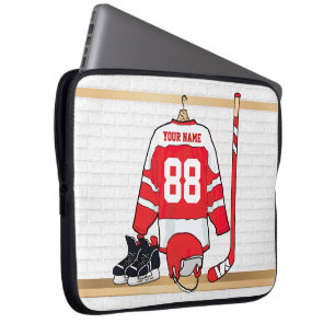 Capa Para Notebook Jérsei vermelho e branco personalizado do hóquei