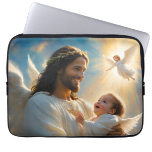 Capa Para Notebook Jesus e Anjo Bebê