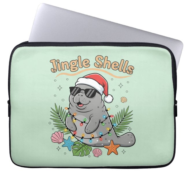 Capa Para Notebook Jingle Shells Tropical Santa Manatee Christmas (Frente)