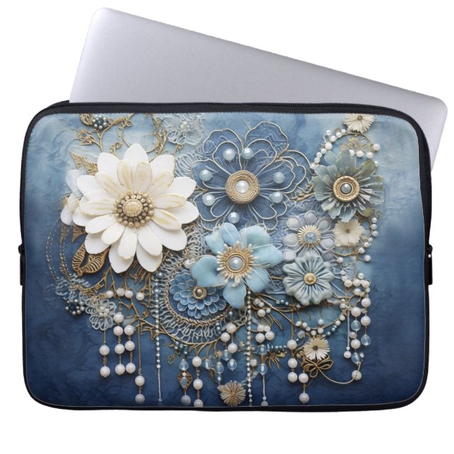 Capa Para Notebook Joias de fantasia em jeans azul (Frente)