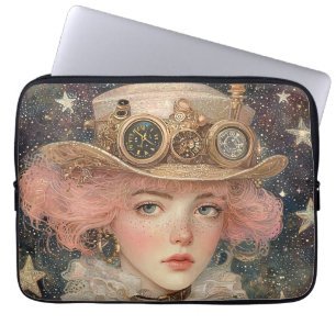 Capa Para Notebook Jovem Adulta Steampunk De Cabelo Rosa