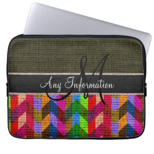 Capa Para Notebook Juta de burlap (Zigzag) verde-escura monograma