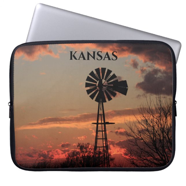 Capa Para Notebook Kansas Sunset Windmill Silhouette Electronics Bag (Frente)