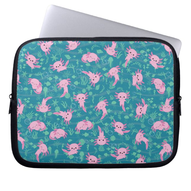 Capa Para Notebook Kawaii Axolotl no Oceano Eletrônicos Bag (Frente)