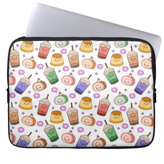 Capa Para Notebook Kawaii Boba Tea Pattern (Frente)