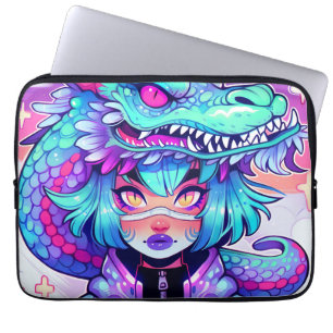 Capa Para Notebook Kawaii Dragon Headdress Girl in Vaporwave Skies