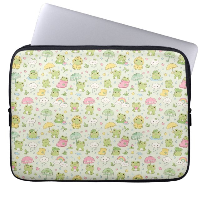 Capa Para Notebook Kawaii Frog Rainy Day Pattern Wrapping  (Frente)