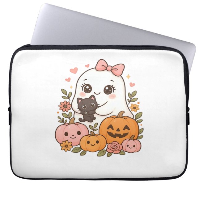 Capa Para Notebook Kawaii Ghost Halloween Black Pumpkin Fall Spot (Frente)