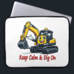 Capa Para Notebook Keep Calm Dig On Cute Excavator Laptop Sleeve Bag<br><div class="desc">Smiling yellow excavator mascot on a stylish laptop sleeve. Keep Calm and Dig On quote perfect for construction lovers,  engineers & digger fans. Fits most laptop sizes,  durable & fun!</div>