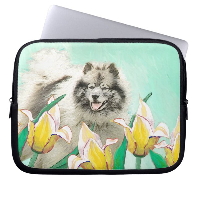 Capa Para Notebook Keeshond em Tulips pintando lindas artes caninas o (Frente)