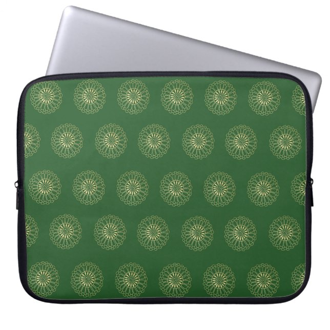 Capa Para Notebook Kelly Green | Golden Zinnia Flower Medallions (Frente)