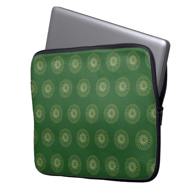 Capa Para Notebook Kelly Green | Golden Zinnia Flower Medallions (Frente Esquerda)