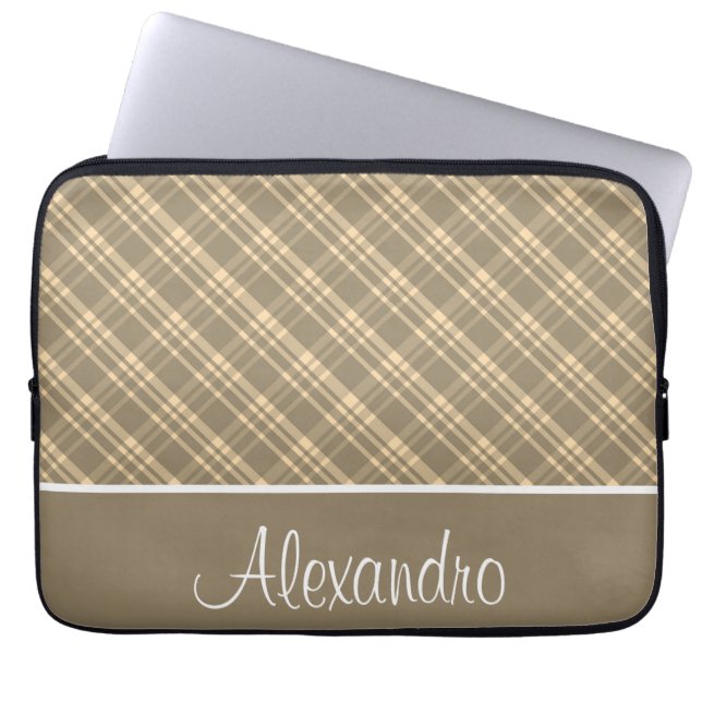 Capa Para Notebook Khaki Green E Xadrez De Tan (Frente)