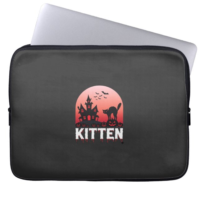 Capa Para Notebook Kitten do Dia das Bruxas Casa Assombrada Design de (Frente)