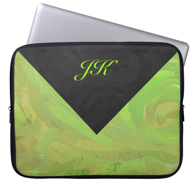 Capa Para Notebook Kiwi Bash, Monograma Verde e Preto (Frente)