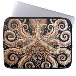 Capa Para Notebook Kraken Steampunk Polvo Ornate Dourado e Preto