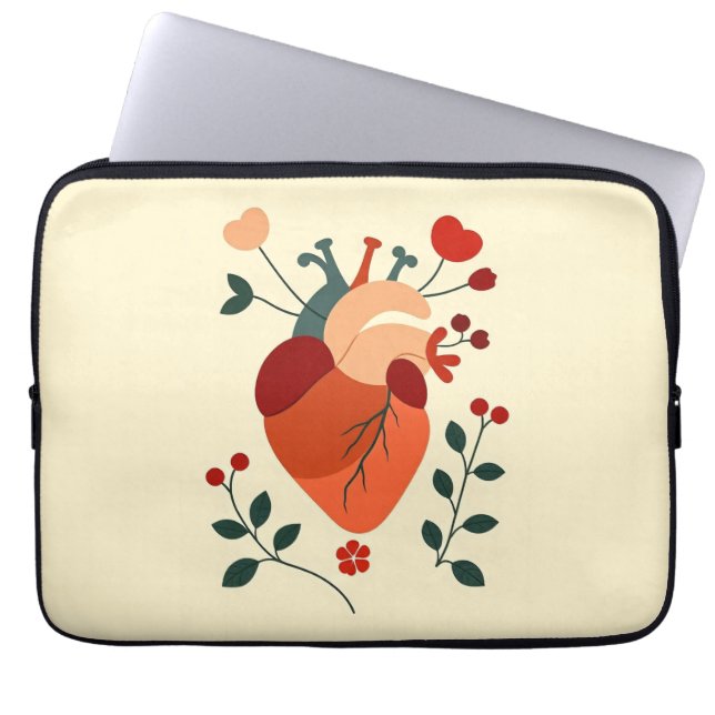 Capa Para Notebook Künstlerisches Herz und Blumen (Frente)