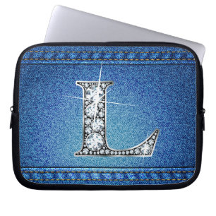 Capa Para Notebook L Faux "Diamond" Denim Stitting Eletrônicos Bag