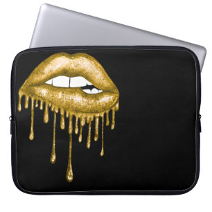 CAPA PARA NOTEBOOK LÁBIOS DE DISQUETE DOURADOS DO GLITTER