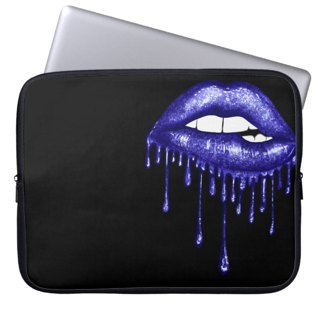 CAPA PARA NOTEBOOK LÁBIOS ROYAL BLUE GLITTER DRIPPING (Frente)
