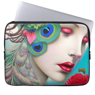 Capa Para Notebook Lábios vermelhos e Rosa de Peacock
