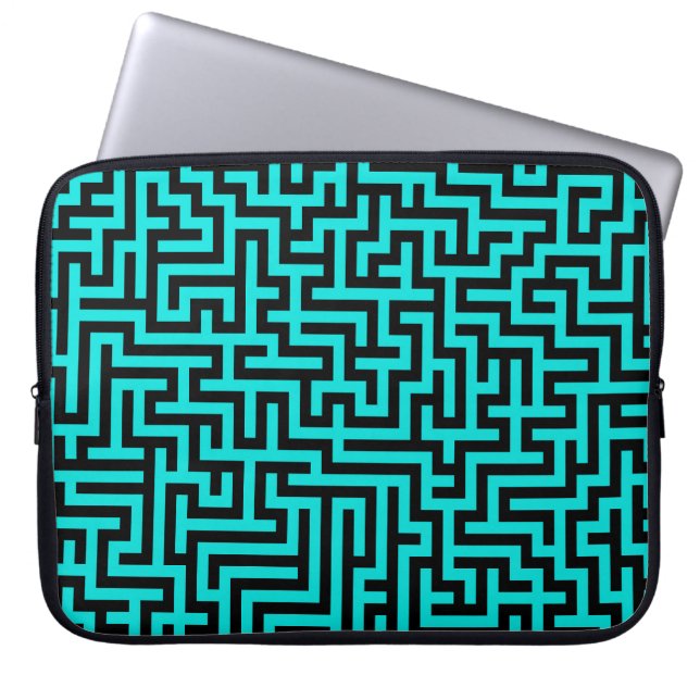 Capa Para Notebook Labirinto de Linhas Preto Turquesa (Frente)
