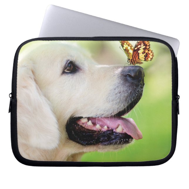 Capa Para Notebook Labrador E Travesseiro decorativo De Borboleta (Frente)
