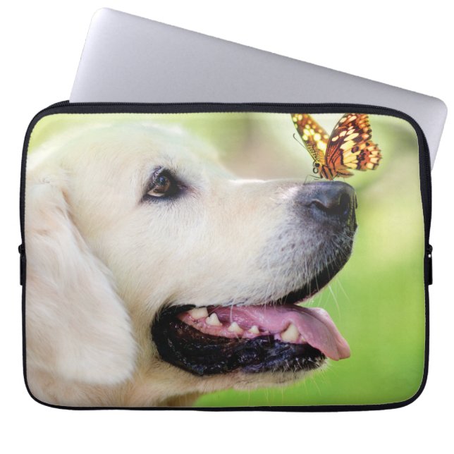 Capa Para Notebook Labrador E Travesseiro decorativo De Borboleta (Frente)