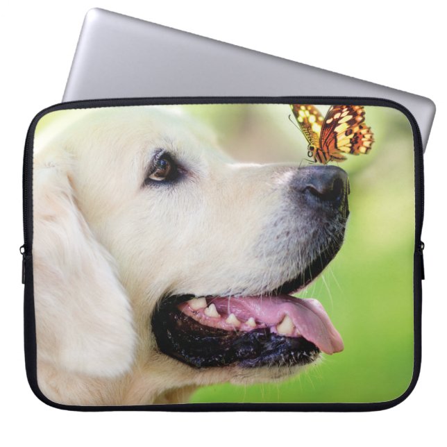 Capa Para Notebook Labrador E Travesseiro decorativo De Borboleta (Frente)