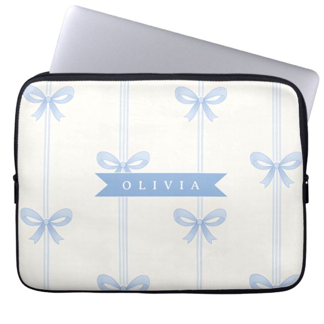 Capa Para Notebook Laço Azul Personalizado Coquette Nome Estético (Frente)