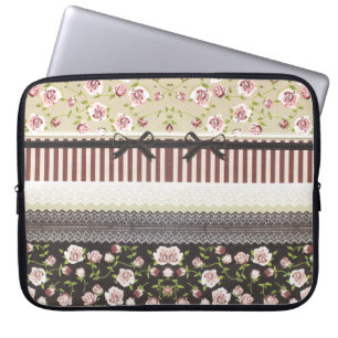 Capa Para Notebook Laço branco feminino elegante e rosas cor-de-rosa